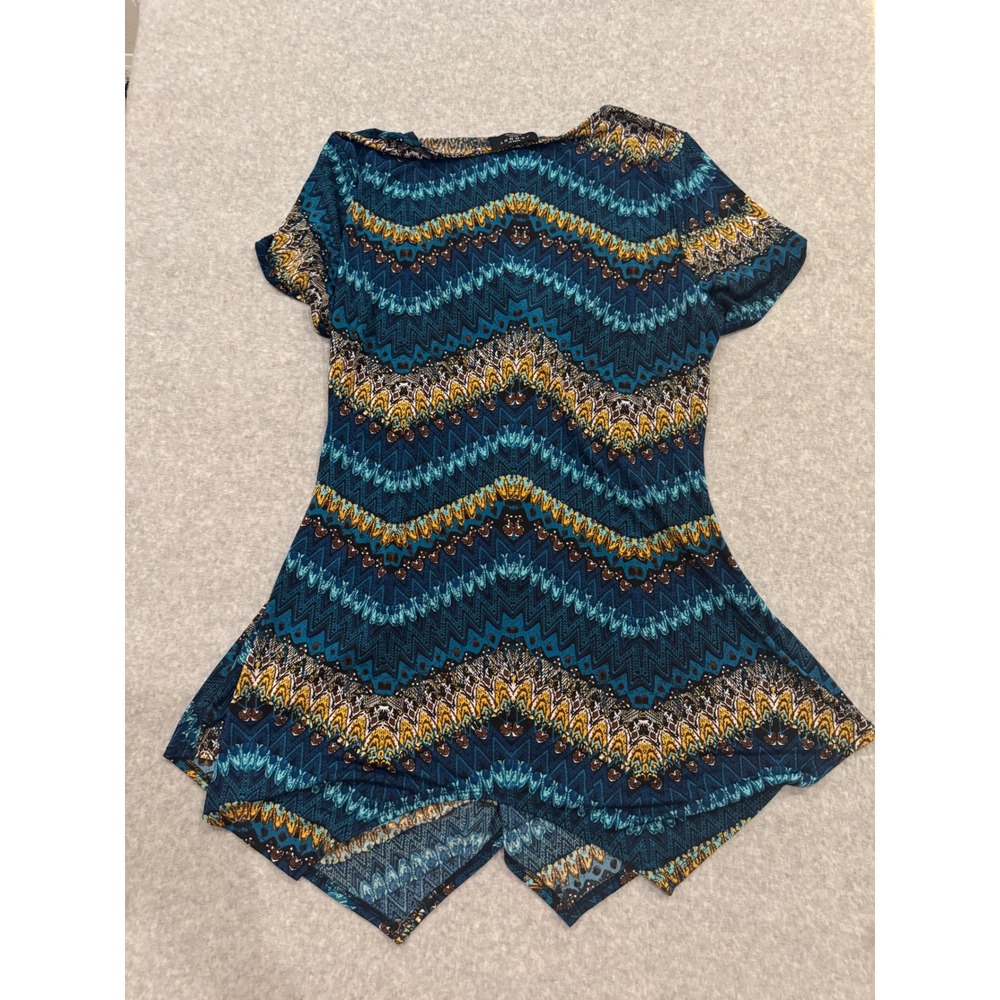 Made By Johnny Womens XXXL Teal Chevron Tribal Twist Front Tunic Top Y2K USA - Picture 8 of 9